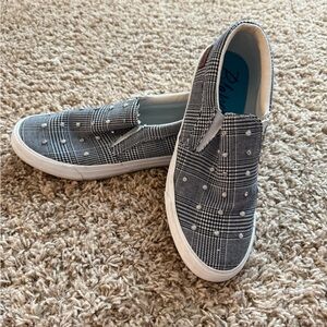 Blowfish Malibu-Plaid Slip-On Sneakers with Pearl Accents-Size 8